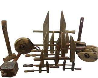 Primitive Wooden Pulleys Clamps