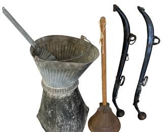 Primitive Galvanized Steel Coal Scuttles Scoops Horse Harness Hames