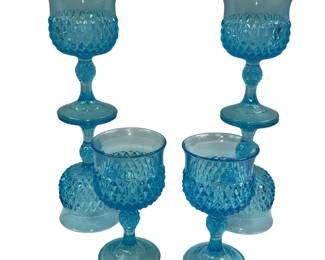 Vintage Indiana Glass Diamond Point Goblets Regal Blue