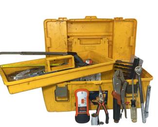 Tool Box Pliers Screwdrivers Stud Finder Socket Wrench Drill Bits