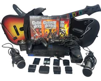 Sony PlayStation 2 SCPH-39001 + Guitar Hero Bundle + Microphone Memory Cards Cords