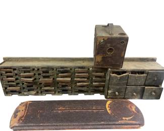 Antique Hardware Small Parts Organizer Rusty Pepsi Thermometer Box Camera