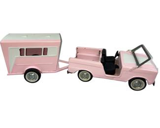 Vintage Nylint Pressed Steel Pink Bronco Vacationer Camper Trailer