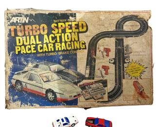 Vintage Artin Turbo Speed Pace 2 Complete Cars Slot Track Box Battery Op