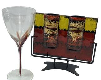 Y2K Jasmine Art Glass Fused Glass Vase + Murano Wine Glass