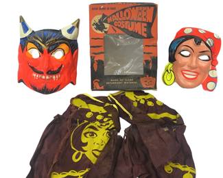 Vintage Halloween Costume Devil Gypsy 1970s Plastic Mask Original Box