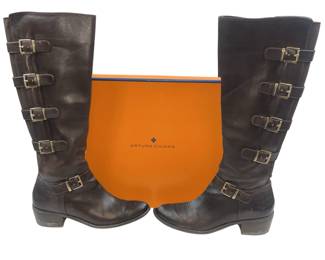 Arturo Chiang Tall Leather Boots Size 8 Womens Light Wear Equestrian Style