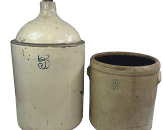 Antique Primitive 5 Gallon Crock Whiskey Jug + 3