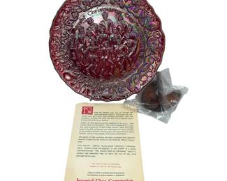 Vintage Imperial Glass Carnival Luster 12th Day of Christmas Plate & Stand