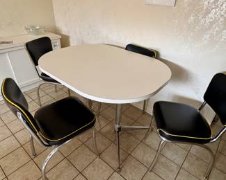 Retro dining chairs and table - chrome, vinyl