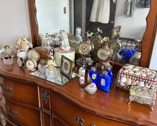 Shell box and crystal bottle with lady stopper have SOLD 