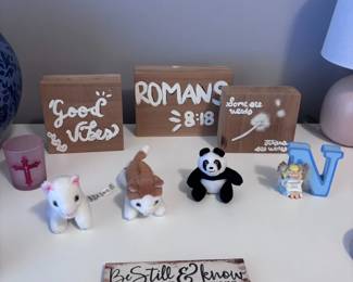 Inspirational decor, wooden block signs, cross, figurines