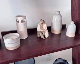 Ceramic stoneware vases, Willow Tree figurine, candle