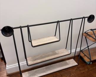 Industrial black metal and wood console entryway table