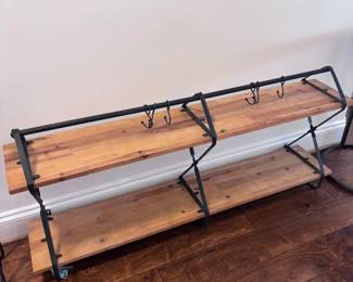 Industrial 2-tier console table, black metal frame, wood shelves