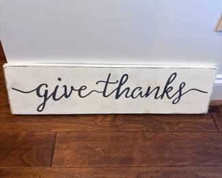 Farmhouse "give thanks" decorative wood sign, white