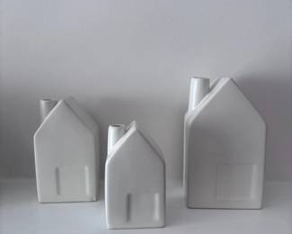 White ceramic house figurines set of 3, farmhouse decor