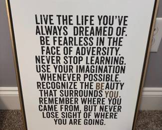 Framed inspirational quote print, black frame
