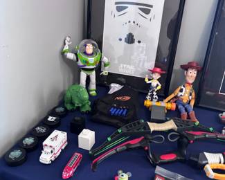 Toy Story Buzz Lightyear and Woody figures, Star Wars art print