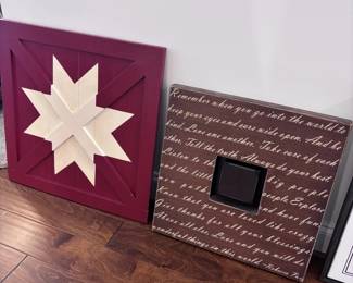 Wooden barn quilt star wall art, red and white