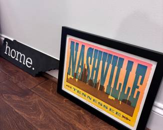 Framed vintage Nashville postcard art print, "home" sign