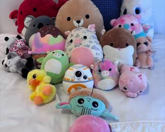 Squishmallow collection and assorted stuffed animals