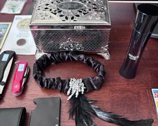 Jewelry box, hair accessories, beauty products, wallet