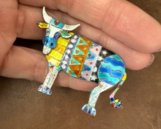 Cute Zarah Enamel Blue Pink Yellow Cow Pin Brooch