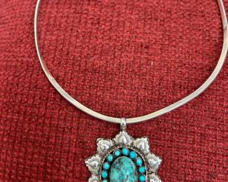 Turquoise Sterling Silver Pendant, Choker