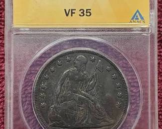 1841 Liberty Seated Dollar ANACS VF35 with Deep, Even Toning--Beautiful Coin!