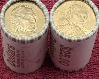 2 Rolls Dollar Coins--Presidential & Sacagawea showing (50 Dollar Coins)