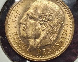 1945 2 1/2 Pesos Mexican Gold Coin--.0603 toz AGW
