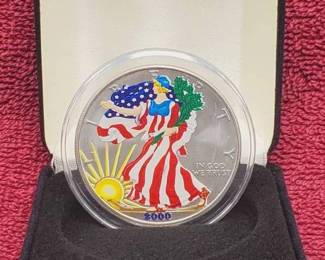 Colorized 2000 American Silver Eagle in Display Box