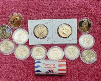 38 Presidential Dollars, Mostly Unc., Some in Airtites, Roll of John Adams