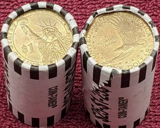 2 Rolls Dollar Coins--Presidential & Sacagawea showing (50 Dollar Coins)