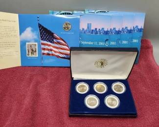 4 "2001 Heros of September 11, 2001" Folders with Spercial Postage Stamp & 2001 Quarter; PLUS 5 2002 State Quarters