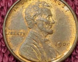 1909-VDB Lincoln Cent, AU with some Mint Luster