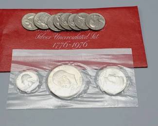1776-1976 40% Silver Dollar, Half & Quarter, PLUS 8 1776-1976 Clad Quarters