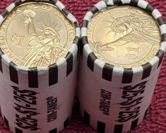 2 Rolls Dollar Coins--Presidential & Sacagawea showing (50 Dollar Coins)