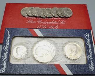 1776-1976 40% Silver Dollar, Half & Quarter, PLUS 8 1776-1976 Clad Quarters