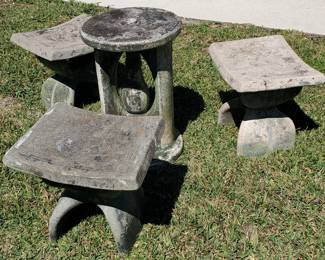 Solid concrete/stone oriental table stand and chairs.