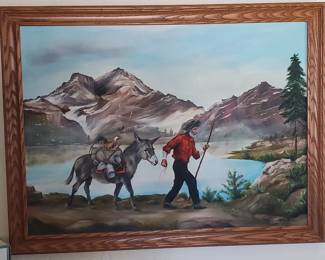 Man, with donkey and chicken.