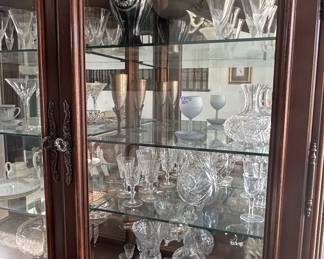 Vintage Mahogany China Cabinet with Carved Crest and Drawers fourth image