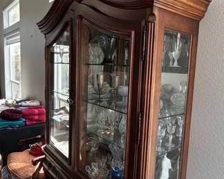 Vintage Mahogany China Cabinet with Carved Crest and Drawers third image
