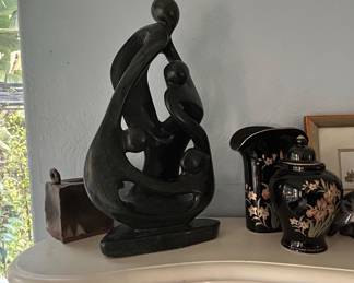 Assorted Decorative Mantel Items including German Stein and Abstract Sculpture fifth image