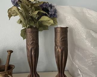 WWI Trench Art Bronze Vases Set of 