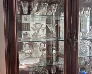Vintage Mahogany China Cabinet with Carved Crest and Drawers fifth image