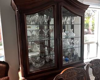 Vintage Mahogany China Cabinet with Carved Crest and Drawers second image