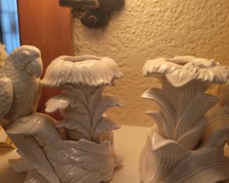 Pair Takahashi  White Ceramic Parrot Vase Japan