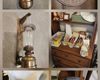 Handland St Louis brass Railroad caboose kerosene lamp, Yashica 635 camera,Nancy Ann Storybook Dolls & Dionne quintuplet doll ,